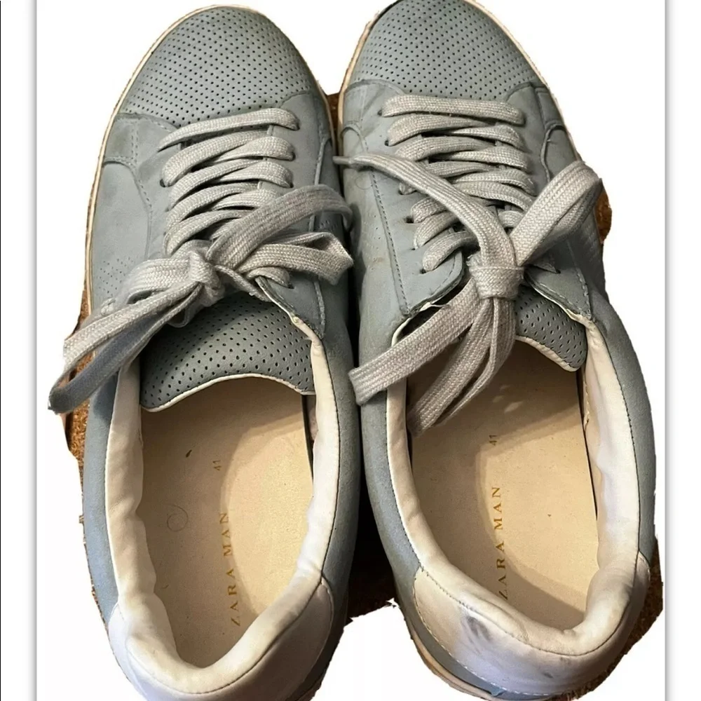 ZARA Mens 41 US 8 Blue Suede White Trim Casual Retro Sneakers Athletic Shoes